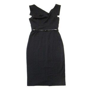 NWT Black Halo Jackie in Black Stretch Gabardine Belted Sheath Dress 12 $375